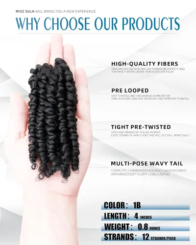 Miniatura 2 de Cabello de Ganchillo Pre-Retorcido Passion Twist para Mujeres Negras y Niños, Cabello Passion Twist Pre-Enrollado Trenzas Bohemias 4 Pulgadas 8