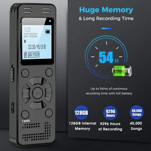 Miniatura 3 de EVIDA - Grabadora de voz digital de 128 GB para conferencias y reuniones, 9296 horas, dispositivo de grabación activado por voz, grabadora de audio