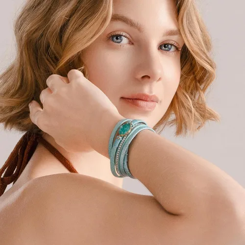 Miniatura 277 de FANCY SHINY - Pulsera de cuero estilo bohemio, pulsera de cuentas de cristal con cierre magnético, regalos de joyería para mujer