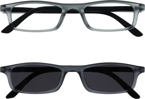 Miniatura 9 de OPULIZE TED - Lentes de lectura para mujeres y hombres, marco mate rectangular, ligero, estrecho, con bisagras de resorte, gris transparente +1.50