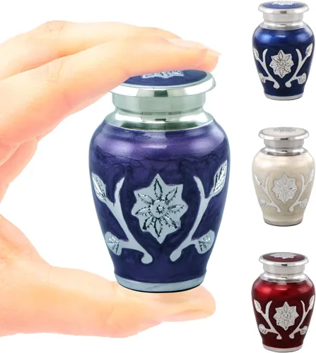 Miniatura 6 de Urna de recuerdo de girasol para cenizas – Mini urna de cremación de metal para cenizas humanas o de mascotas – Diseño de flores grabado a mano
