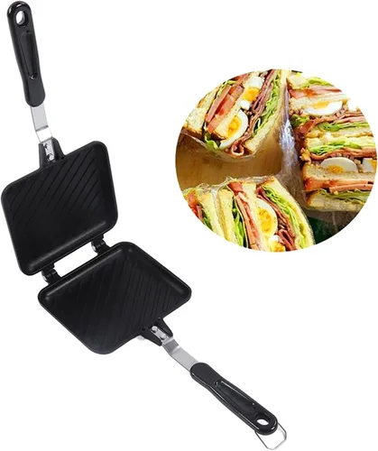 Miniatura 2 de Máquina de sándwiches calientes, sartén para hornear sándwiches de doble cara para freír panini de fondo plano, antiadherente, tostadora para perros