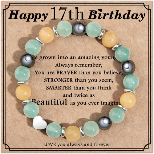 Joyas y tarjetas de regalo de cumpleaños para mujeres y niñas, pulsera de piedra natural de 13, 14, 15, 16, 17, 18, 19, 20, 21, 30, 40, 50, 60, 70,