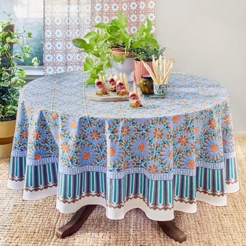 Miniatura 17 de Saffron Marigold Mantel redondo estampado a mano – Naranja indio verano lujoso 100% algodón, lavable, para decoración del hogar, cocina, café o mesa