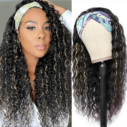 Miniatura 31 de Punmasa Peluca de cabello humano con diadema de onda profunda 99J de cabello humano para mujer, sin pegamento, sin encaje frontal, hecha a máquina
