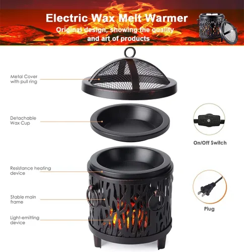 Miniatura 3 de Calentador de cera para chimeneas eléctricas, quemador de cera metálica, calentador de cera perfumada para regalos y decoraciones de oficina en casa