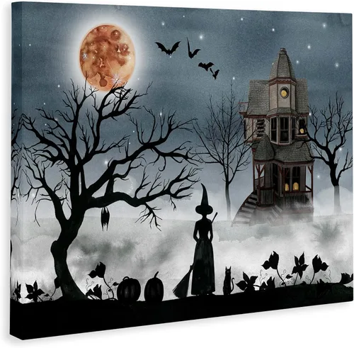 Miniatura 2 de Stupell Industries Grace Popp - Lienzo artístico con texto en inglés "Witch & Haunted House", 20 x 16 pulgadas, fácil de colgar y resistente
