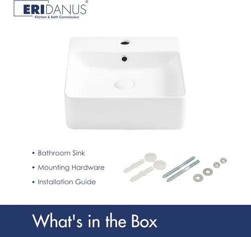 Miniatura 6 de Lavabo Rectangular de Baño de 16" x 16", Eridanus Lavabos de Montaje en Pared Lavabo Flotante de Encimera con Rebosadero, Cerámica Blanca Tipo