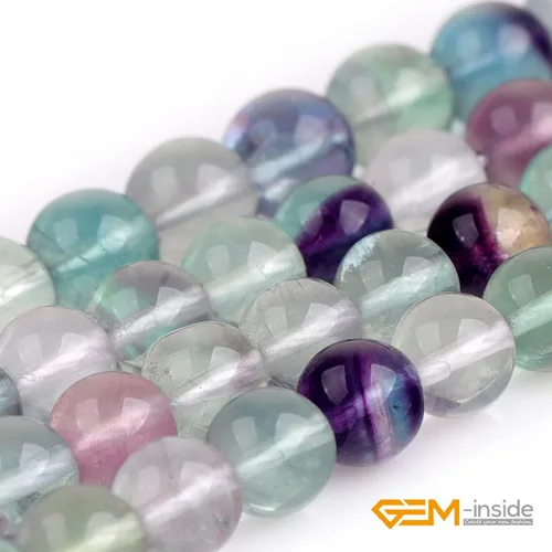 Miniatura 3 de GEM-Inside - Cuentas sueltas de fluorita arcoíris natural, grado AAA de 0.315 in, cuentas de energía de cristal para fabricación de joyas, 15