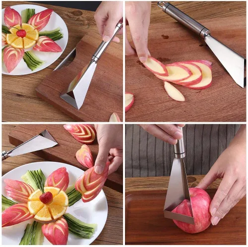 Miniatura 4 de MIXCUT Cuchillo para tallar frutas, decoración de platos de bricolaje, herramientas de tallado de forma triangular de acero inoxidable, cuchillo