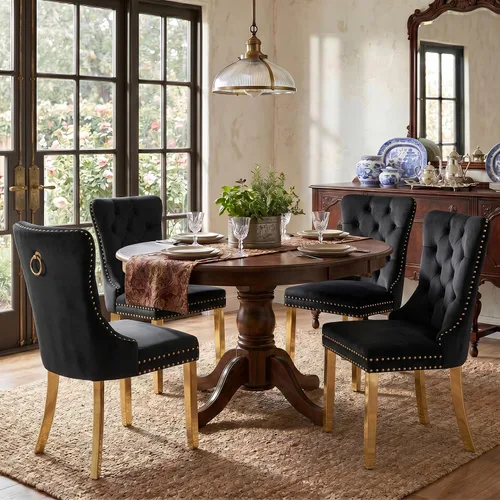 Miniatura 50 de SoarFlash Juego de 2 sillas de comedor de tela de lino, sillas de comedor tapizadas con ribete de cabeza de clavo y patas de madera de color claro