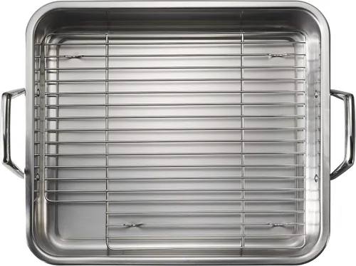 Miniatura 10 de Tramontina Bandeja de Asar Profunda de Acero Inoxidable de 16.5 Pulgadas con Parrilla para Rociar y Rejilla en V, Asador de Pavo para Horno, Apto