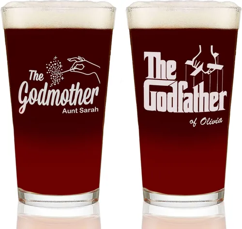 Miniatura 12 de The Godfather Pint & Godmother - Juego de copas grabadas para vino sin tallo con tu texto personalizado, cristalería hecha a mano, regalo