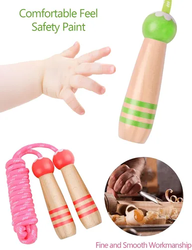 Miniatura 6 de Cuerda de Saltar para Niños, Lorvain Cuerda de Saltar Ajustable, Cuerdas de Saltar para Niños con Mango de Madera para Niñas y Niños, Cuerdas