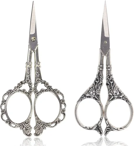 BIHRTC Tijeras de costura pequeñas de 4.5 pulgadas, tijeras de flor de ciruelo y estilo europeo, tijeras de acero inoxidable para corte de punto de