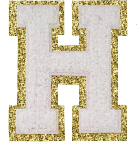 Miniatura 171 de Parches de letras termo-adhesivas de felpilla para chaquetas, parches de letras universitarias con brillantina para planchar en la letra azul A