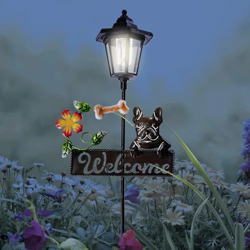Miniatura 5 de Crosslight Letrero de bienvenida LED solar de Bulldog Francés, luz de estaca de jardín resistente a la intemperie para decoración al aire libre
