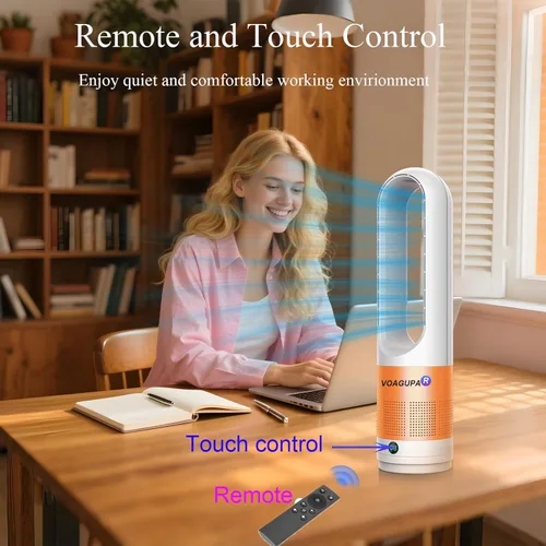 Miniatura 3 de Combo de calentador y ventilador sin aspas, ventilador de calentador de 1400 W y ventilador frío de 40 W, ventilador oscilante de 80°, uso durante