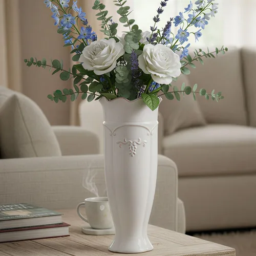 Miniatura 3 de hjn Jarrón de cerámica blanca - Florero francés para decoración de flores/decoración del hogar/cocina/mesa/sala/estante/repisa/oficina-altura