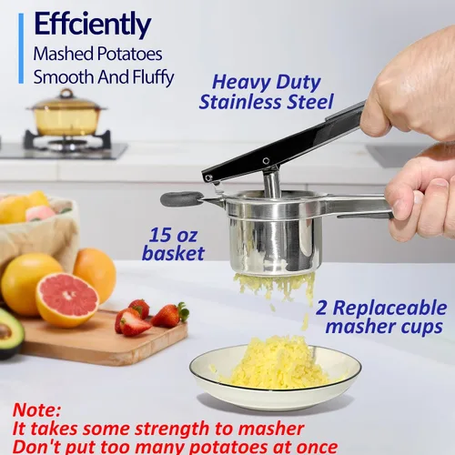Miniatura 4 de SPEENSUN Ricer de patatas, ricer para puré de patatas, 15oz y 2 tazas intercambiables, fabricante de spaetzle para puré de patatas esponjoso