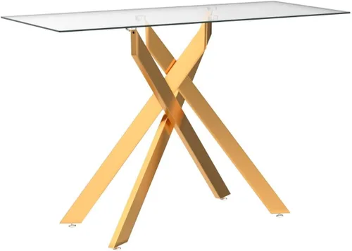 Miniatura 5 de Mesa consola moderna de patas cruzadas con vidrio templado de 0.315 pulgadas, mesa de entrada geométrica dorada para sala de estar y dormitorio, 45