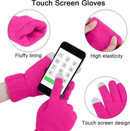 Miniatura 2 de URATOT Conjuntos de punto cálido de invierno, gorro de punto, bufanda, cubierta facial, guantes para pantalla táctil, para hombres y mujeres