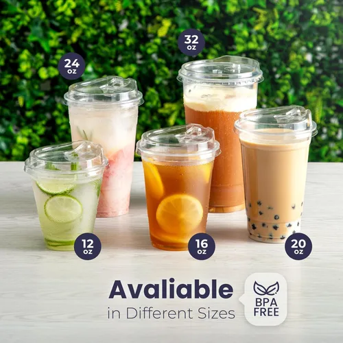 Miniatura 5 de Fit Meal Prep Paquete de 50 vasos de plástico transparente de 12 onzas con tapas sin pajilla, tazas de café de plástico desechables con tapas, tazas