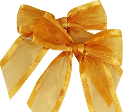 Miniatura 7 de Lazos de organza negros preatados con lazos giratorios. Paquete de 12 lazos de tela con bordes satinados hechos de cinta de 1-1/2 pulgadas. El lazo