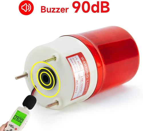 Miniatura 3 de YASONG LTE-1101MJ - Luz de advertencia giratoria con zumbador de 90 dB, AC110V-120V, luces de alarma de baliza industrial, sirena de seguridad