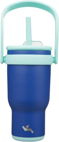 Miniatura 13 de Konokyo Vaso de 14 onzas con asa lateral, botella de agua aislada con popote y tapa 2 en 1, taza de acero inoxidable, taza de café de viaje