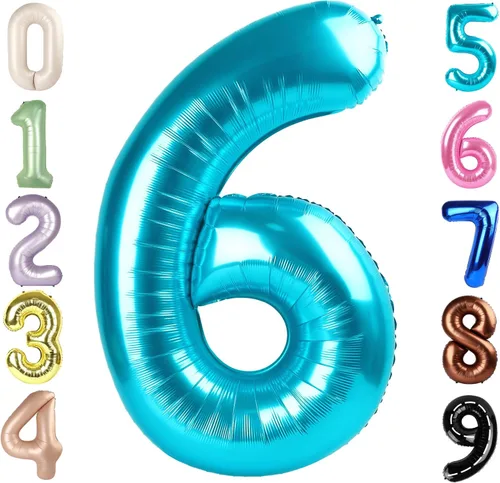Miniatura 196 de Globos de números de 5 globos de 40 pulgadas, decoraciones de cumpleaños azules para niños y niñas, globos de números azul marino grandes