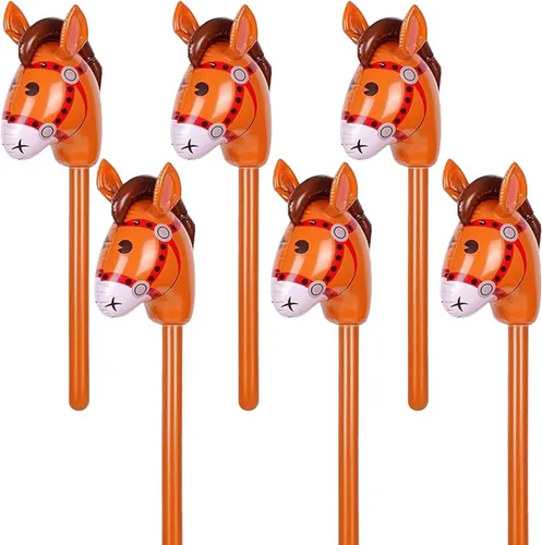 6PCS Inflatable Stick Horse - Cute Horse Head Stick Blow up Balloon Pony/Horse Baby Shower Birthday Party Decorations Inflatable Horse Head (Brown)