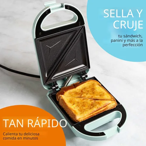 Miniatura 2 de Mini Sandwichera Tasty, Hace Sánidwiches, Paninis, Queso a la Parrilla, Postres, Resultados Rápidos, Fácil Limpieza, 600W, Aqua Aguamarina