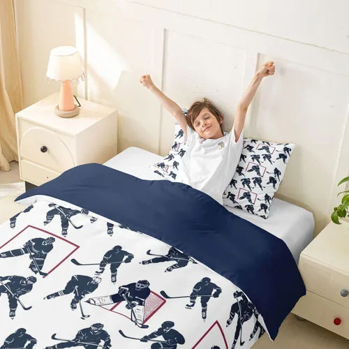 Miniatura 6 de Feelyou Juego de ropa de cama de hockey sobre hielo para niños y niñas, funda de edredón con patrón de eventos deportivos, funda de edredón