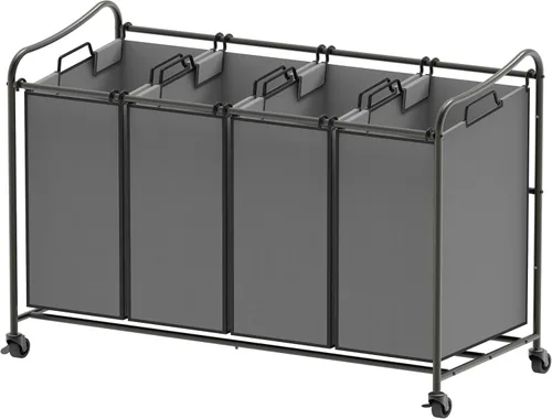 Miniatura 9 de Simple Houseware - Carro rodante clasificador de ropa sucia de 3 bolsas Plata