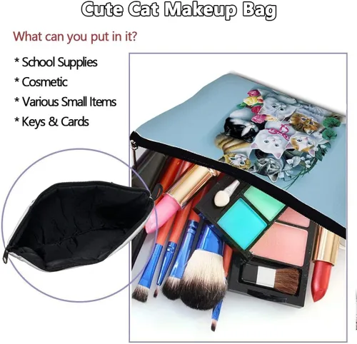 Miniatura 2 de Bolsa de maquillaje de viaje para gatos, organizador de cosméticos de gatos de dibujos animados, bolsas de maquillaje divertidas, regalos
