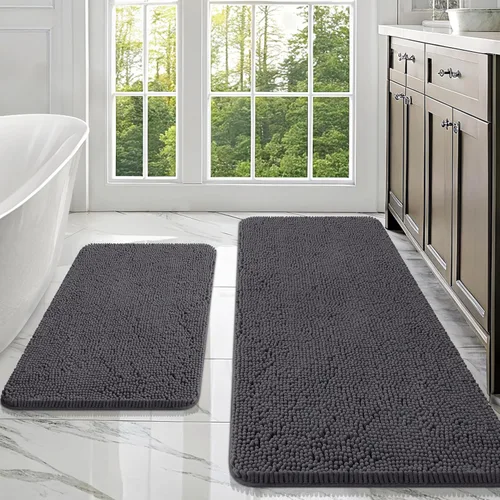 Miniatura 130 de OLANLY Juego de alfombras de baño de 2 piezas, alfombras de baño de chenilla suave y absorbente y alfombra de contorno en forma de U para inodoro