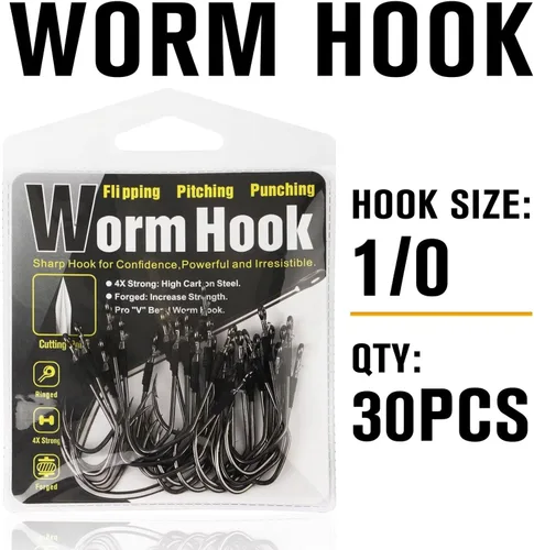 Miniatura 8 de Dovesun Weedless Worm Hooks Wacky Rig Hooks Texas Rig Hooks 30PCS Professional V Bass Fishing Hooks for Freshwater Saltwater 1/0 2/0 3/0