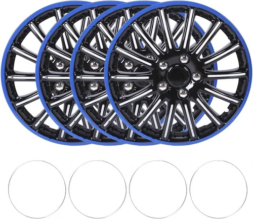 Tapacubos de 15 pulgadas, 4 fundas de rueda tipo a presión, color negro y azul, cubierta de llanta para neumáticos R15 y llantas de acero, cubierta