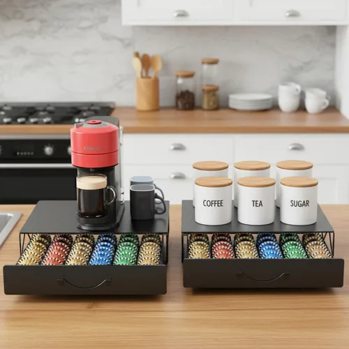 Miniatura 5 de HFHOME Cajón de cápsulas de café, soporte para 48 cápsulas de café Vertuoline, soporte de cajón de almacenamiento para tazas de 36 K, estación