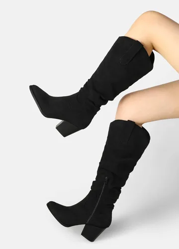 Miniatura 5 de mysoft Botas vaqueras hasta la rodilla para mujer, punta puntiaguda, tacón grueso medio, botas holgadas con cremalleras