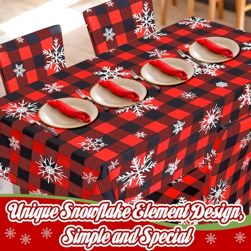 Miniatura 4 de Preboun Juego de 7 manteles de Navidad para silla, fundas para sillas de Navidad, decoración rectangular a cuadros con copos de nieve, a prueba