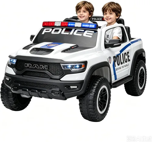 Miniatura 11 de FINITO 4WD - Camión de policía de 2 plazas para niños de 24 V, 4 x 4 pulgadas, auto de juguete con control remoto, camión eléctrico para niños
