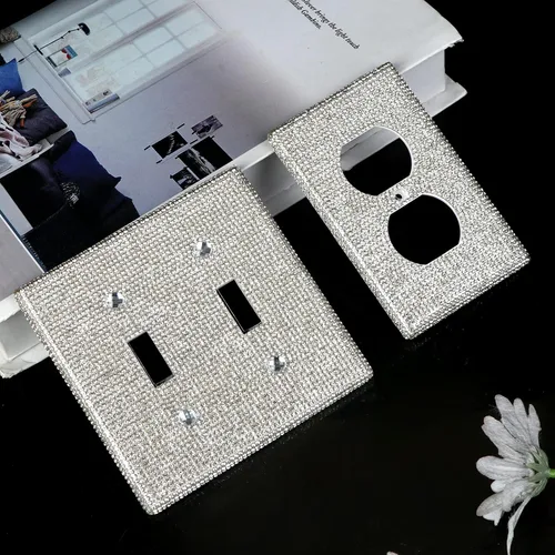 Miniatura 7 de 2 piezas de diamantes de imitación brillantes para placa de pared, cubierta de interruptor de luz brillante, cubierta de placa de pared de diamante