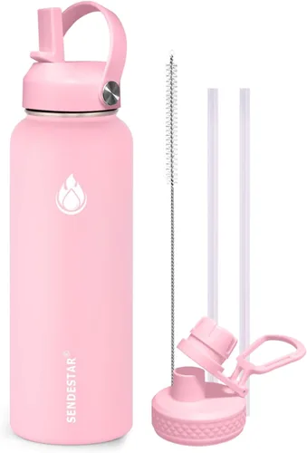 Miniatura 57 de SENDESTAR Botella de agua aislada de 24 onzas, boca ancha, botella de agua de 24 onzas con tapa con popote, tapa de boquilla, acero inoxidable