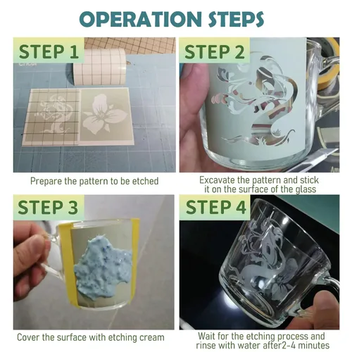 Miniatura 4 de Crema de grabado para vidrio, espejos, cerámica, porcelana, mármol y pizarra, para fabricantes, creadores, artesanos, aficionados al bricolaje