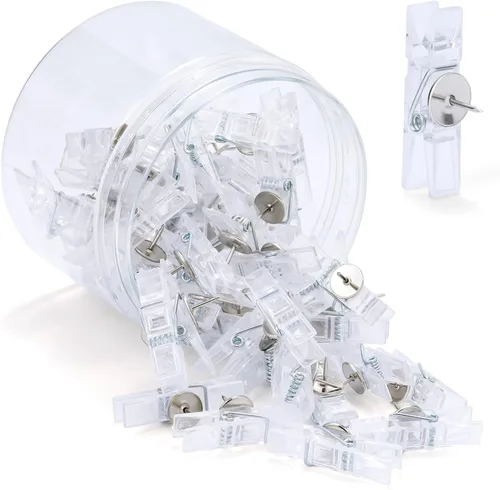 TLKKUE Clips de empuje para tablero de corcho, 50 pines transparentes decorativos para el pulgar para tablero de corcho, fotos, documentos, dibujos,