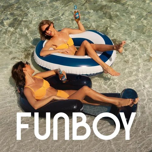Miniatura 6 de FUNBOY Flotador inflable gigante de 48 pulgadas con diseño de rayas azul marino con portavasos de 48 pulgadas Flotador de piscina grande