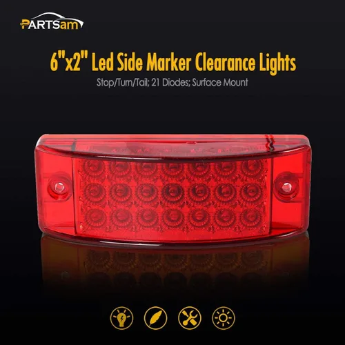 Miniatura 2 de Partsam 2 luces LED rectangulares rojas de 6 pulgadas y luces de remolque de holgura, 21 diodos con reflectores, impermeables, 12 V, selladas, 6 x