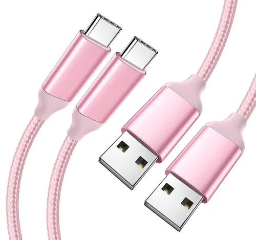 Awnuwuy [2 unidades de 10 pies] Cable de carga USB tipo C rosa, cable largo para Android auto, USB A a USB C, cable de carga rápida para Samsung